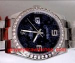 Rolex Datejust Watch SS Oyster Black Flower Face Diamond Bezel